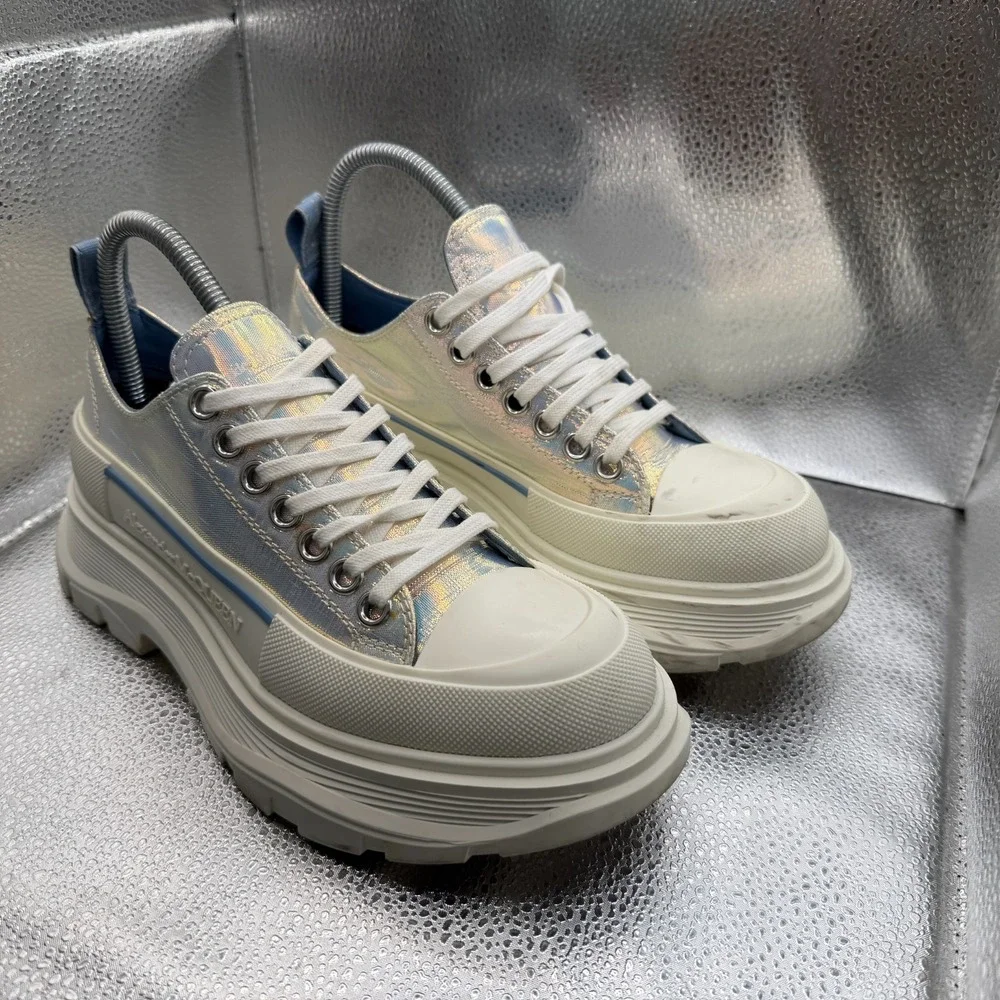 Size EU 37 Alexander McQUEEN Tread Slick Iridescent Leather Womens‎ Sneakers